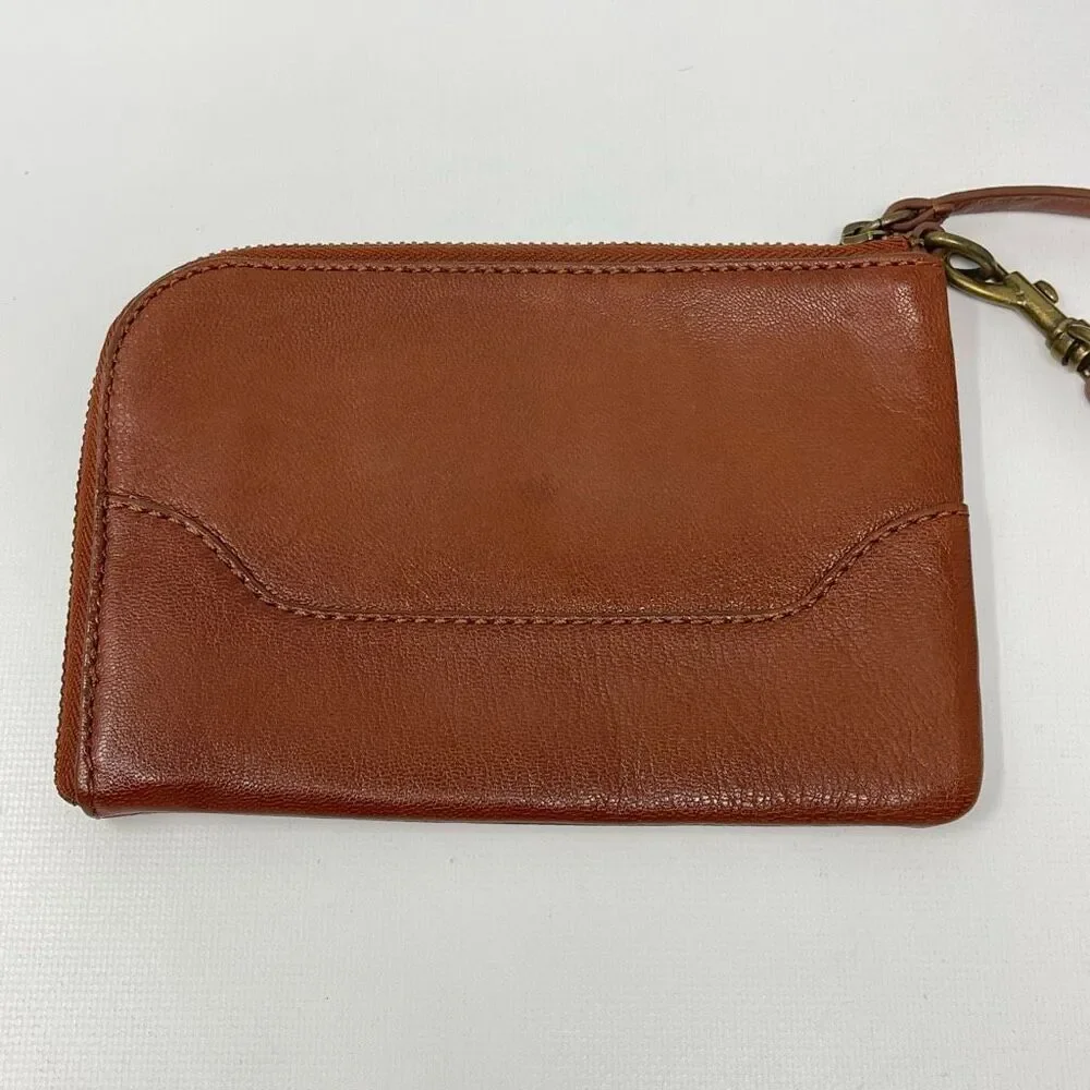 FRYE Frye Melissa Leather Wristlet Cognac Brown Pebbled Wallet Coin Bag